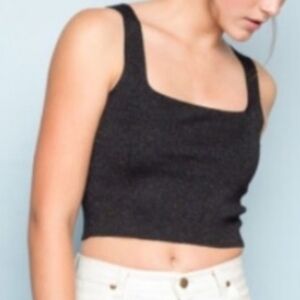 John Galt Black Sparkle Knit Square Neck Crop Top
